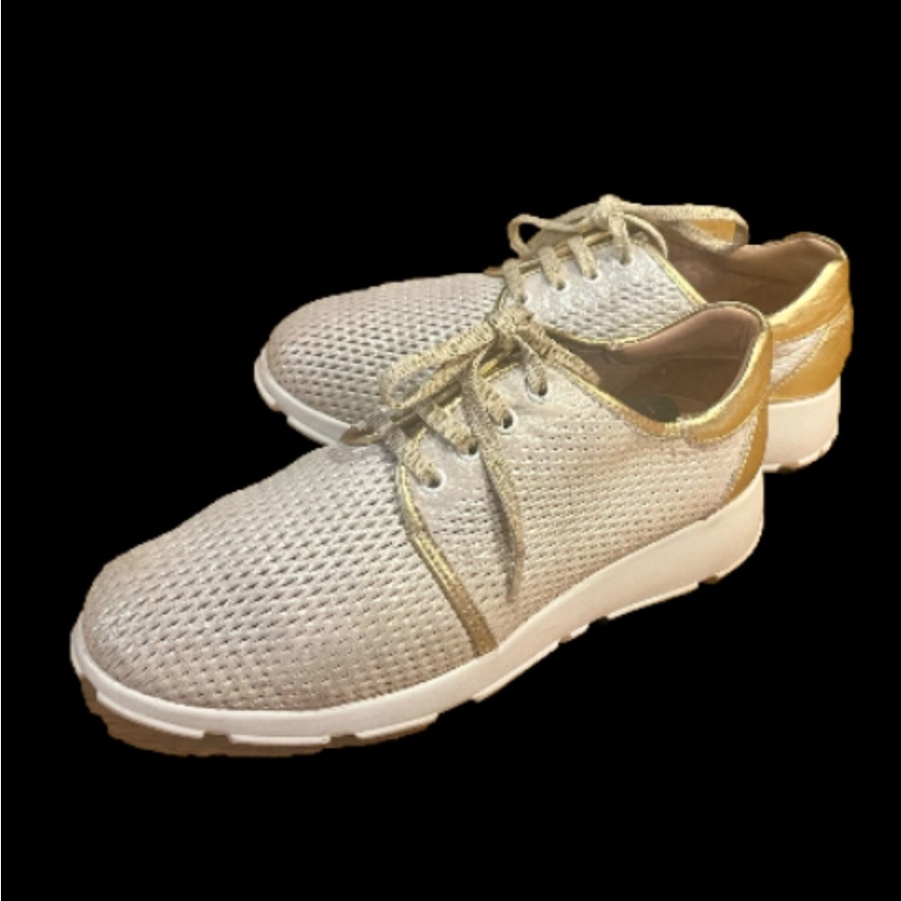Gold Metallic Leather Sneakers Shoes Low Top Lace Up Size 37/7